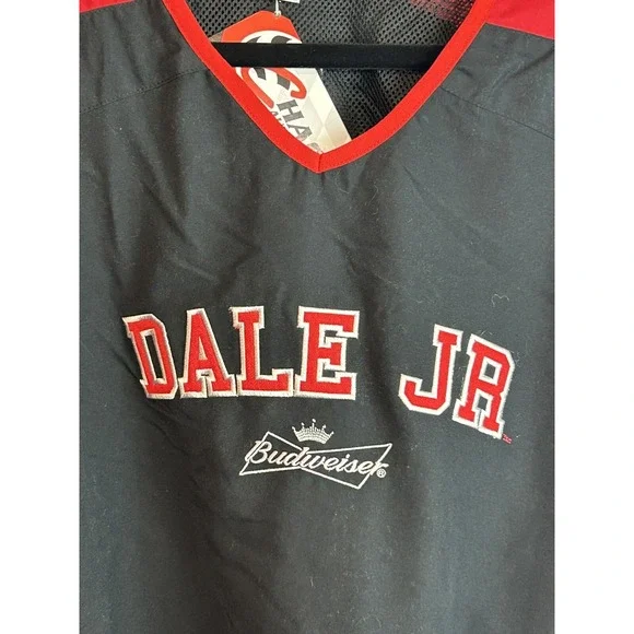 NASCAR Dale Jr. Vented Pullover Mens L Budweiser Black Red Windbreaker NWT